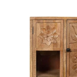 Bois & Chiffons Meubles De Rangement^Bibliothèque 4 portes manguier sculpture naturel - 12x40x155 cm