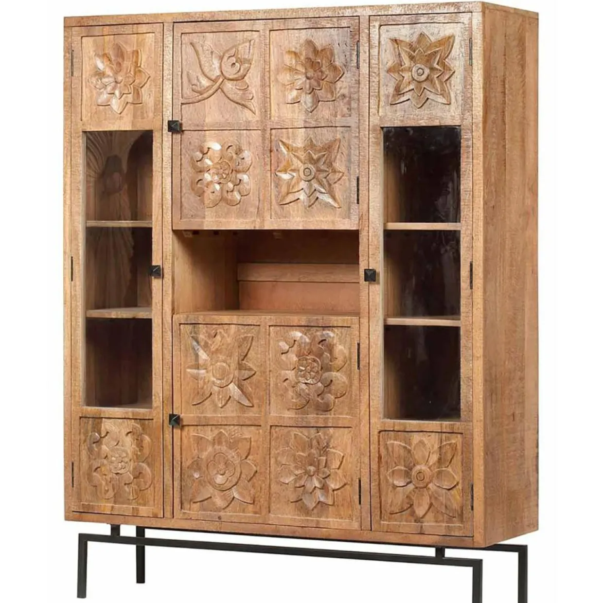 Bois & Chiffons Meubles De Rangement^Bibliothèque 4 portes manguier sculpture naturel - 12x40x155 cm