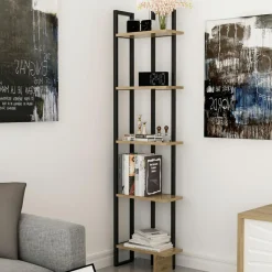 Bibliothèque Alice chêne/noir - 45x180x22 cm-Wooden Art Best