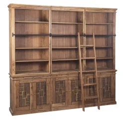 Bibliothèque échelle H235 en acacia massif Marron - 258x45x235 cm-Bois & Chiffons Outlet