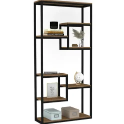 Wooden Art Etagères^Bibliothèque emina noyer/noir - 85x182x29 cm