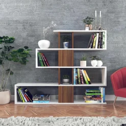 Bibliothèque Karlin blanc/marron - 120x109x20 cm-Wooden Art Discount