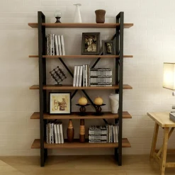 Bibliothèque nero noyer/noir - 100x180x24 cm-Wooden Art Clearance