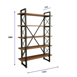 Bibliothèque nero noyer/noir - 100x180x24 cm-Wooden Art Clearance