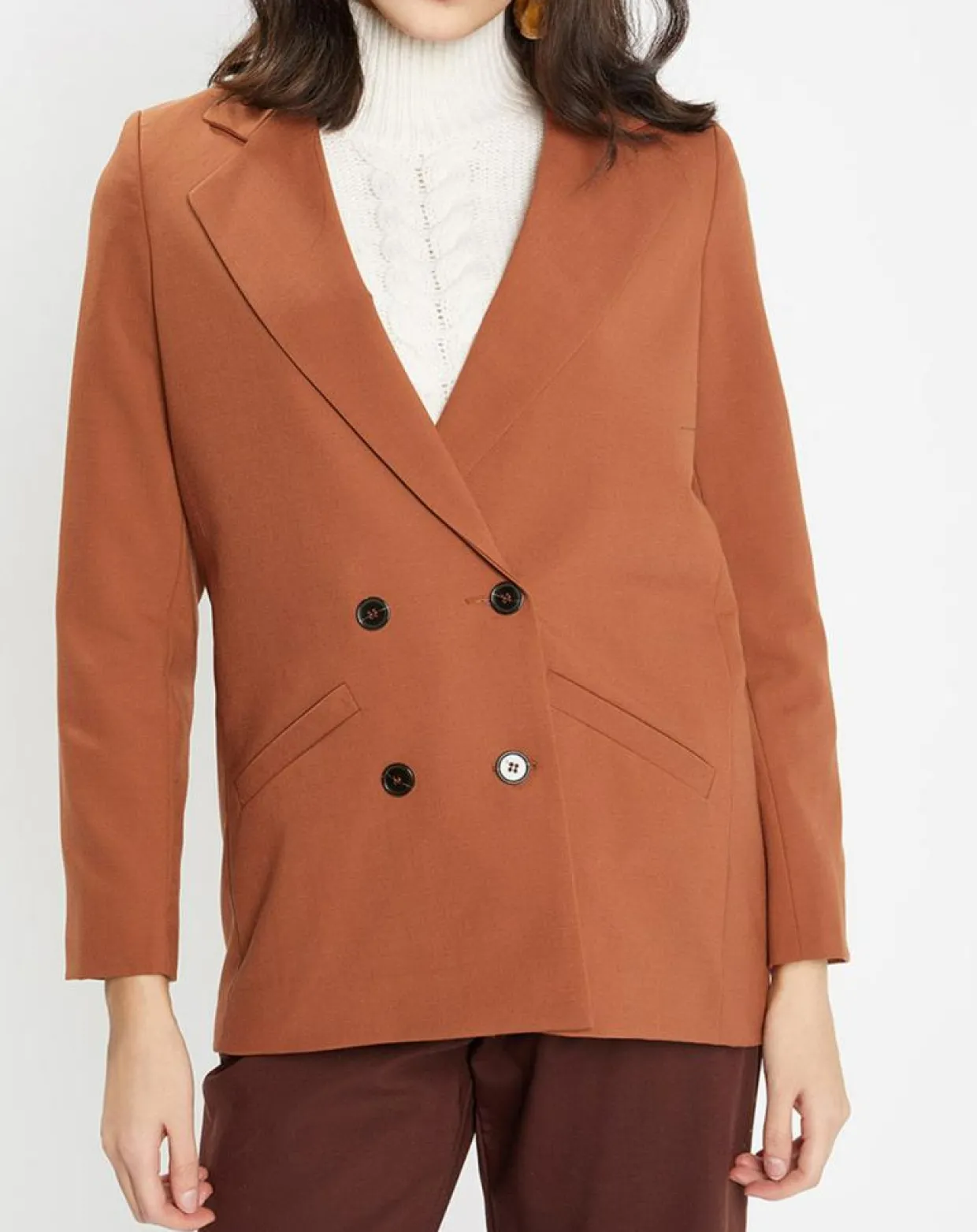 Blazer croisé en Laine mélangée Celeste marron-Galeries Lafayette Clearance