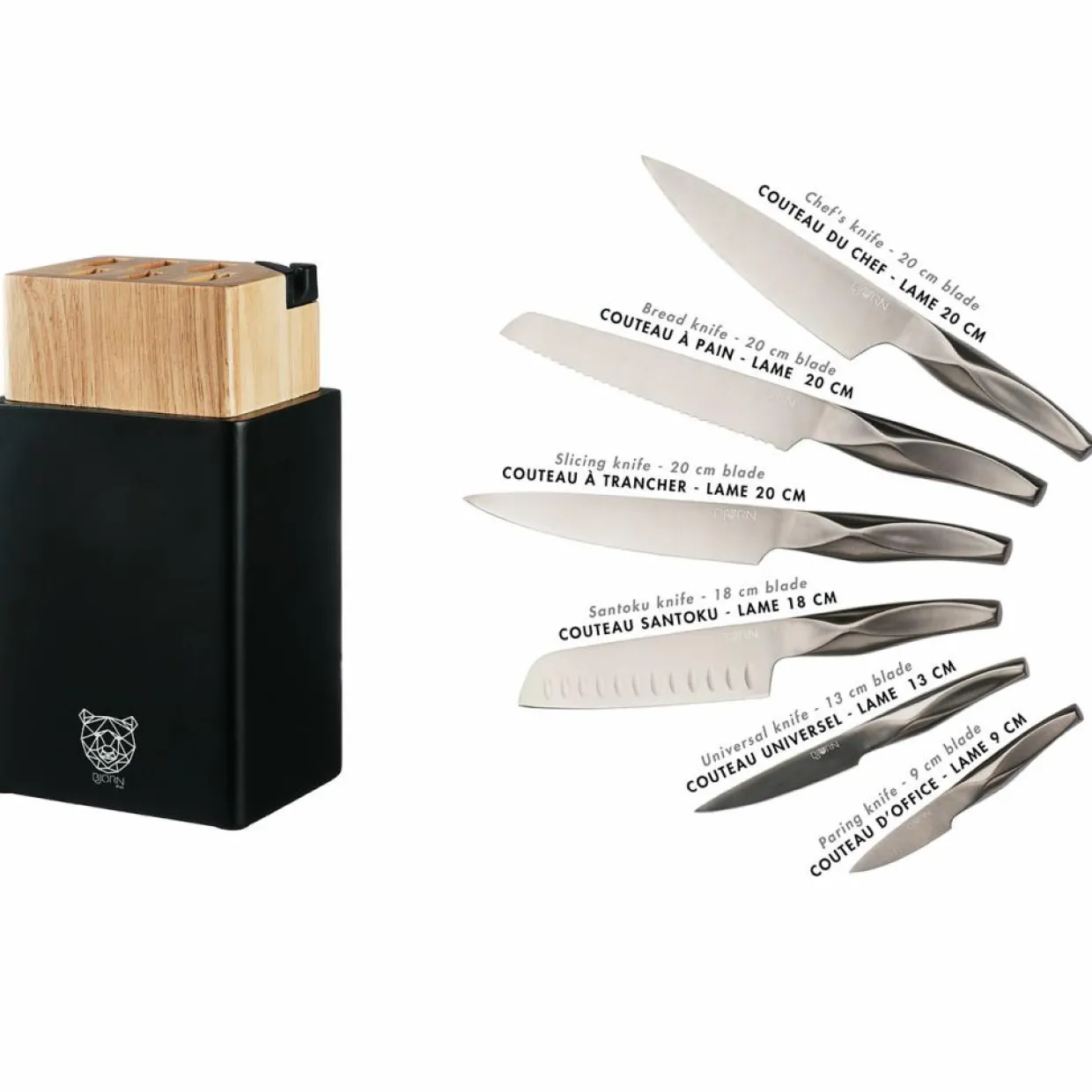 Bloc avec couteaux de cuisine Larus Porvoo gris métal - 8 pièces-Bjorn Best