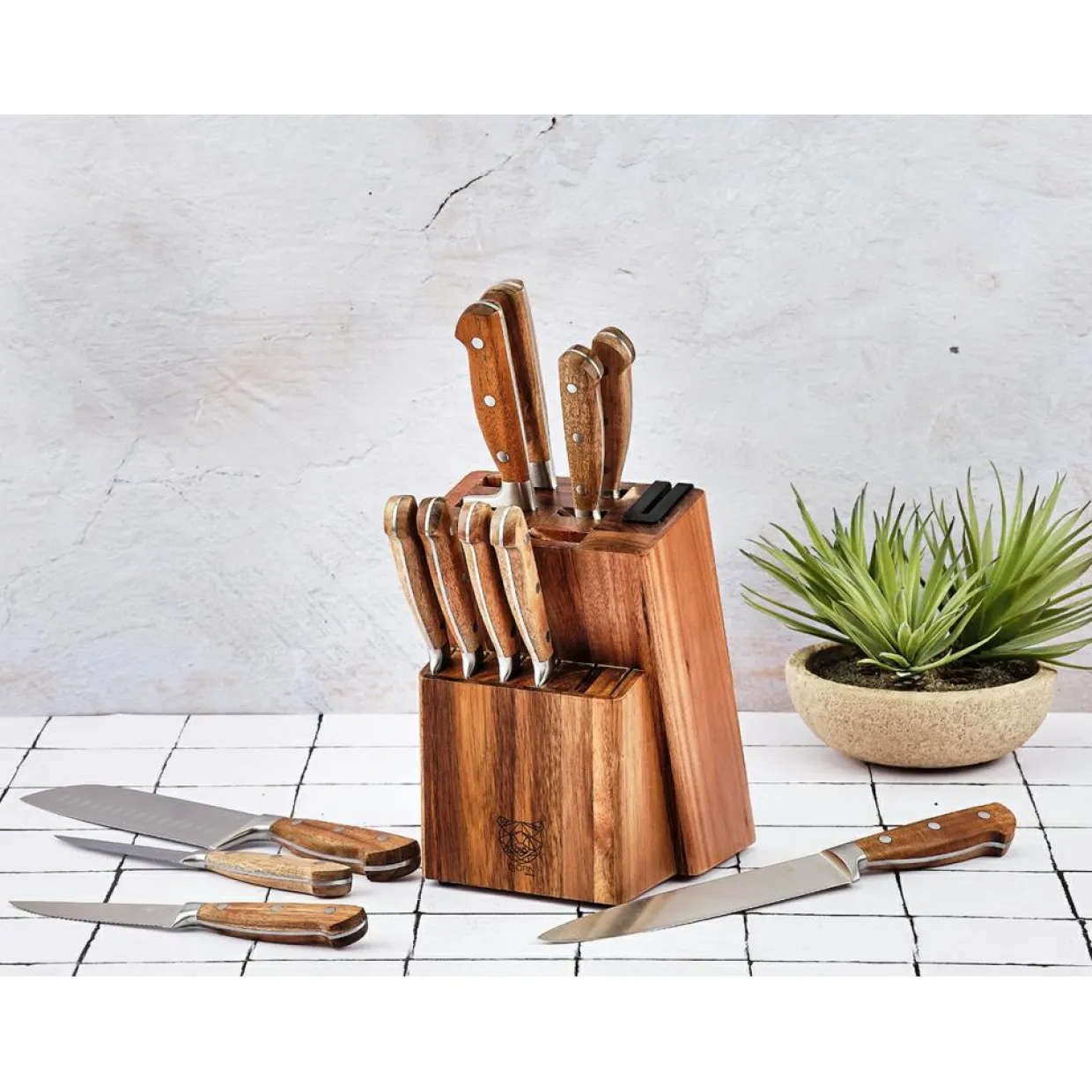 Bjorn Couteaux^Bloc avec couteaux de cuisine et couteaux à steak Jakob Loviisa bois mat - 14 pièces