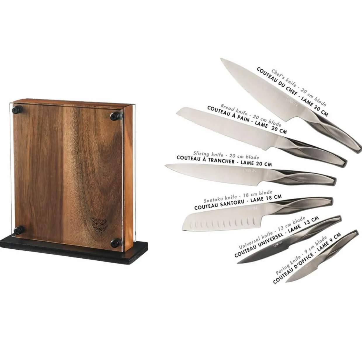 Bloc avec couteaux de cuisine Larus Rauma gris métal - 7 pièces-Bjorn New