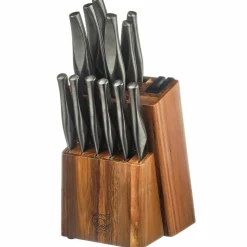Bloc avec couteaux de cuisine et couteaux à steak Larus Loviisa gris métal - 14 pièces-Bjorn New