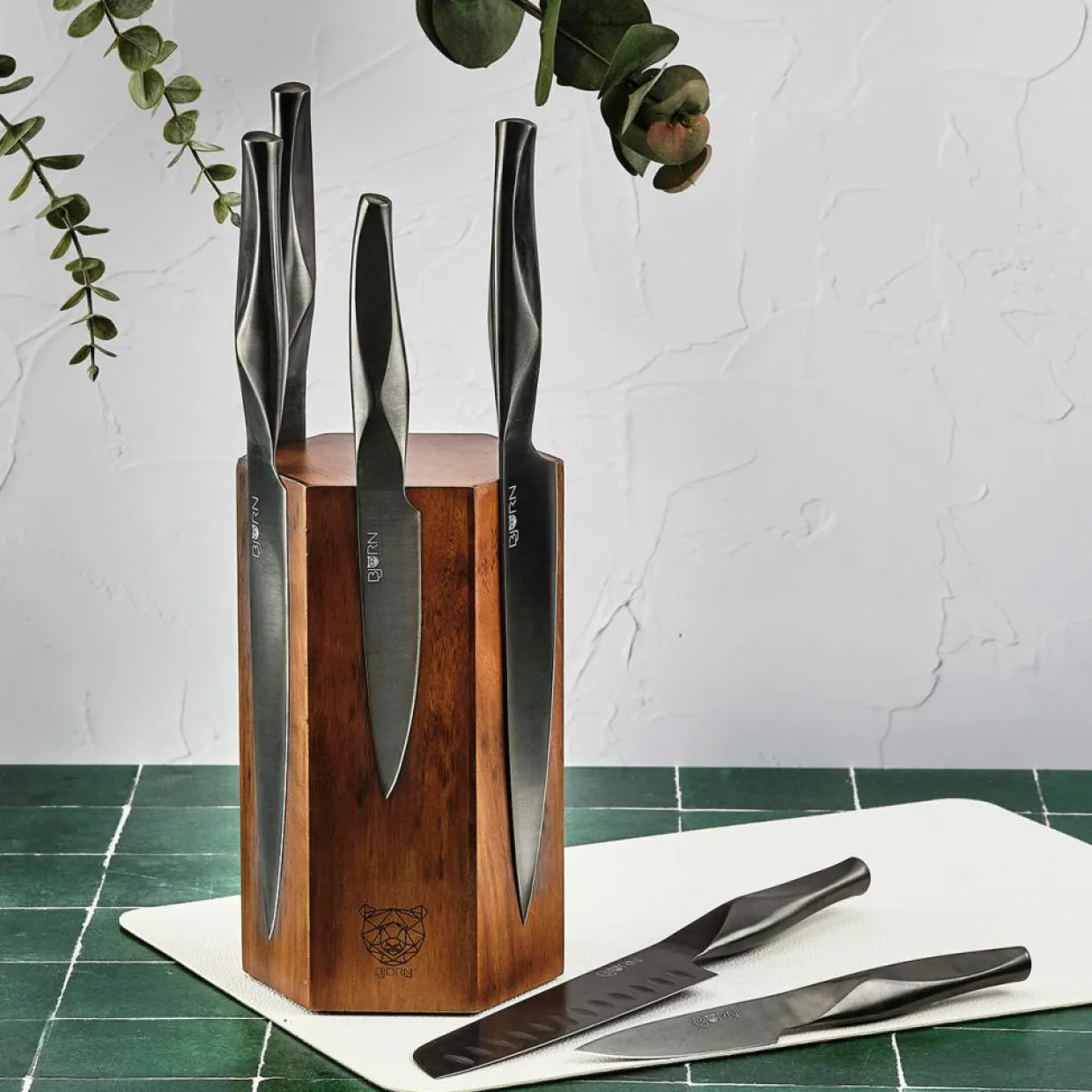 Bjorn Couteaux^Bloc avec couteaux de cuisine Larus Imatra gris métal - 7 pièces