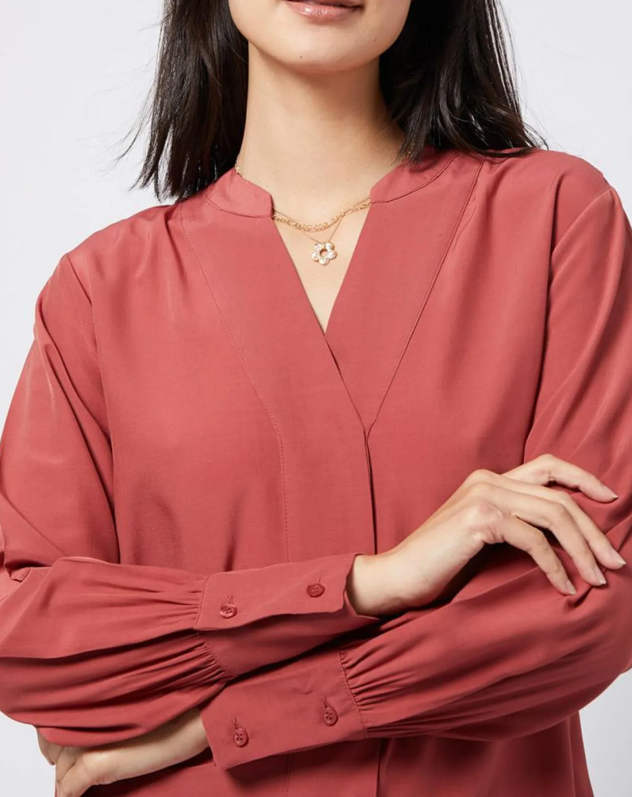 Blouse à encolure en V lenzing™ ecovero™ rouge terracotta-Esprit Best