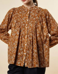 Femme Chloé Stora Tops Et Blouses^Blouse ample Alba en Voile de Coton imprimée ocre