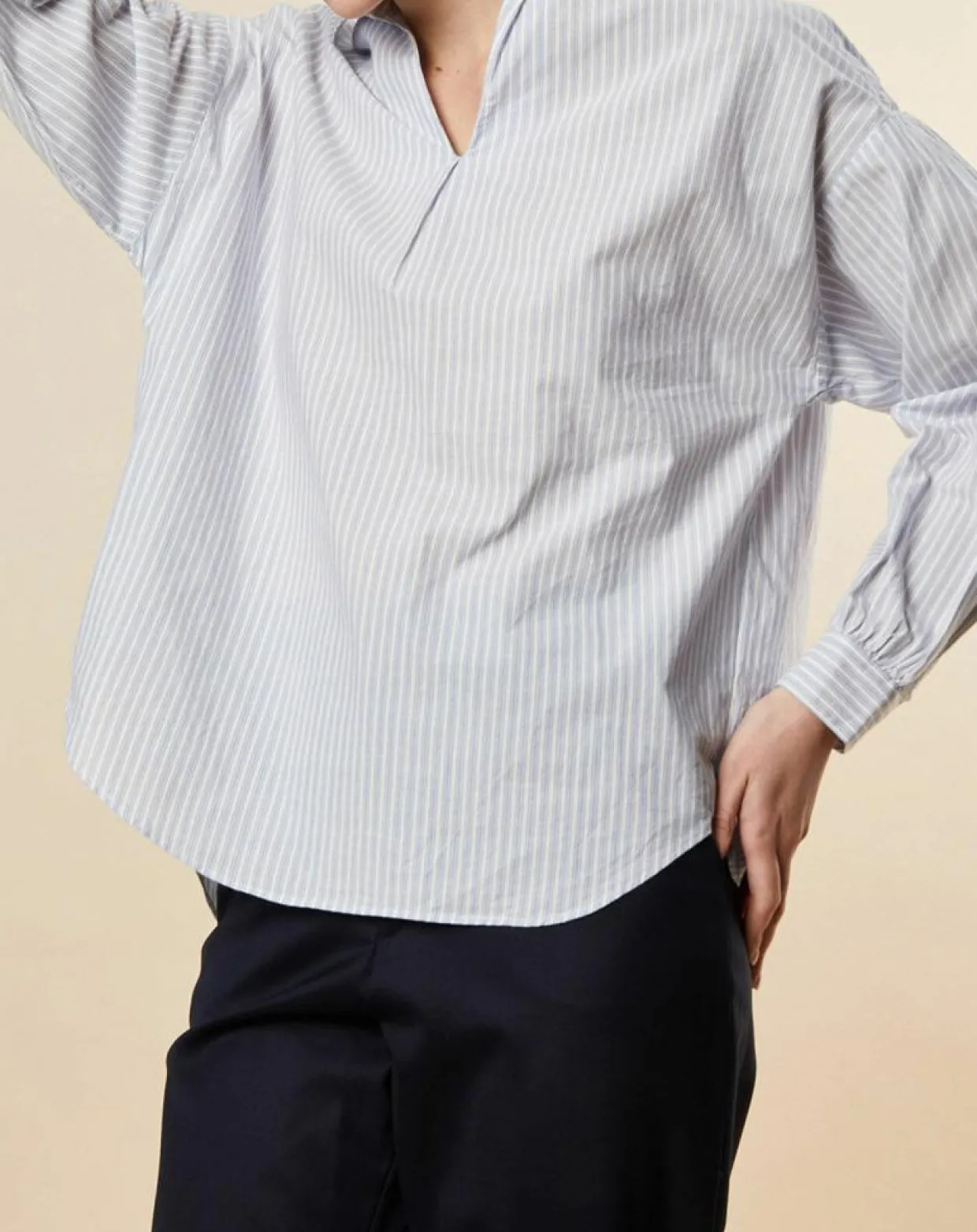 Blouse ample en Coton Couronne rayée bleu ciel-Chloé Stora