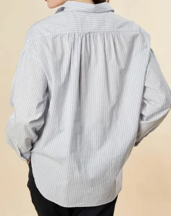 Blouse ample en Coton Couronne rayée bleu ciel-Chloé Stora