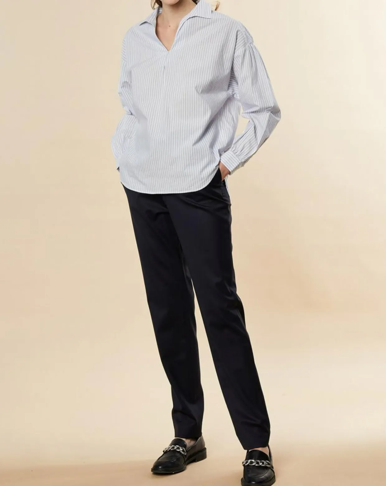 Blouse ample en Coton Couronne rayée bleu ciel-Chloé Stora
