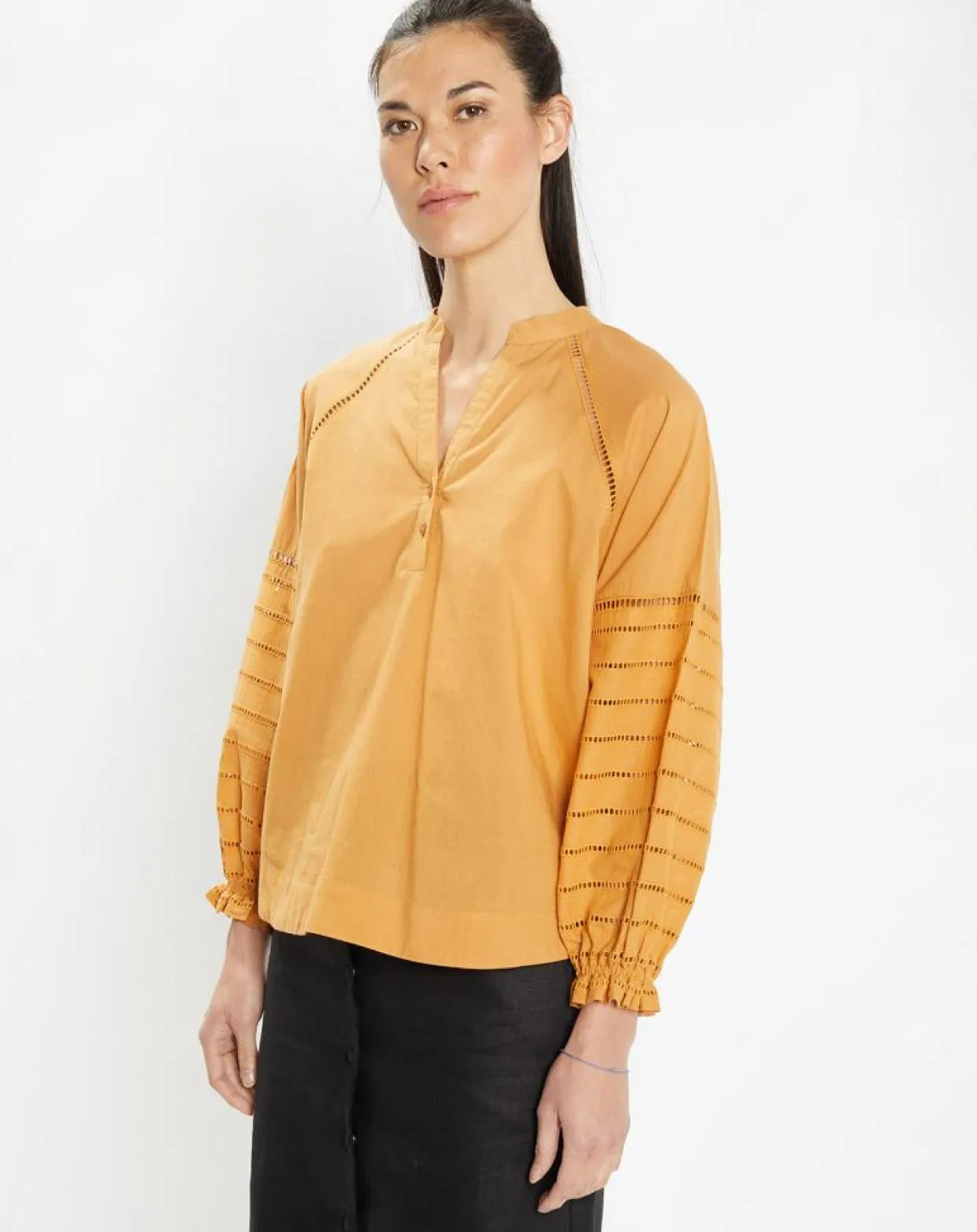 Blouse ample en Coton Ramos broderie jaune foncé-Galeries Lafayette Best