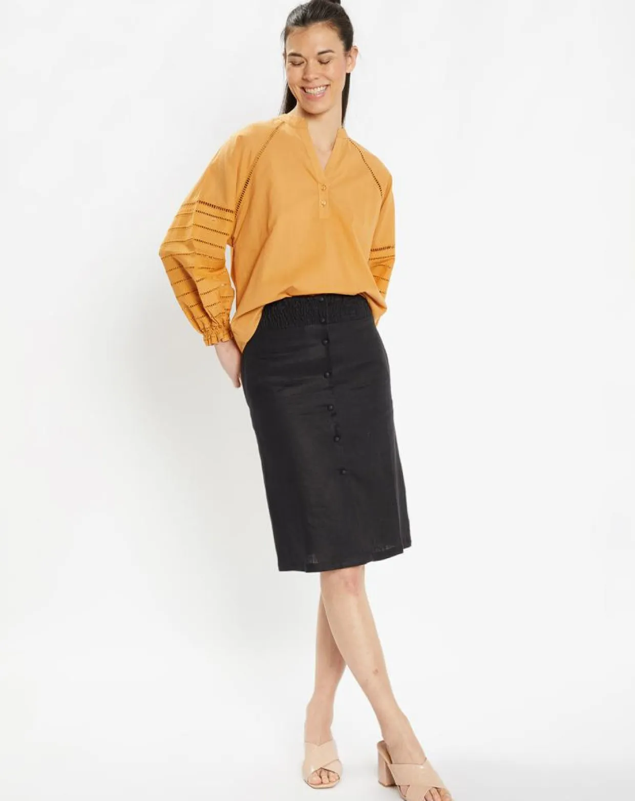 Blouse ample en Coton Ramos broderie jaune foncé-Galeries Lafayette Best