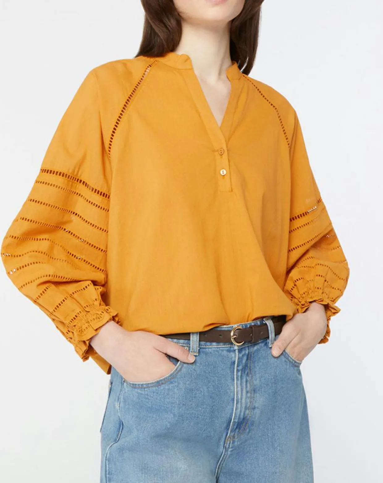 Blouse ample en Coton Ramos broderie jaune foncé-Galeries Lafayette Best