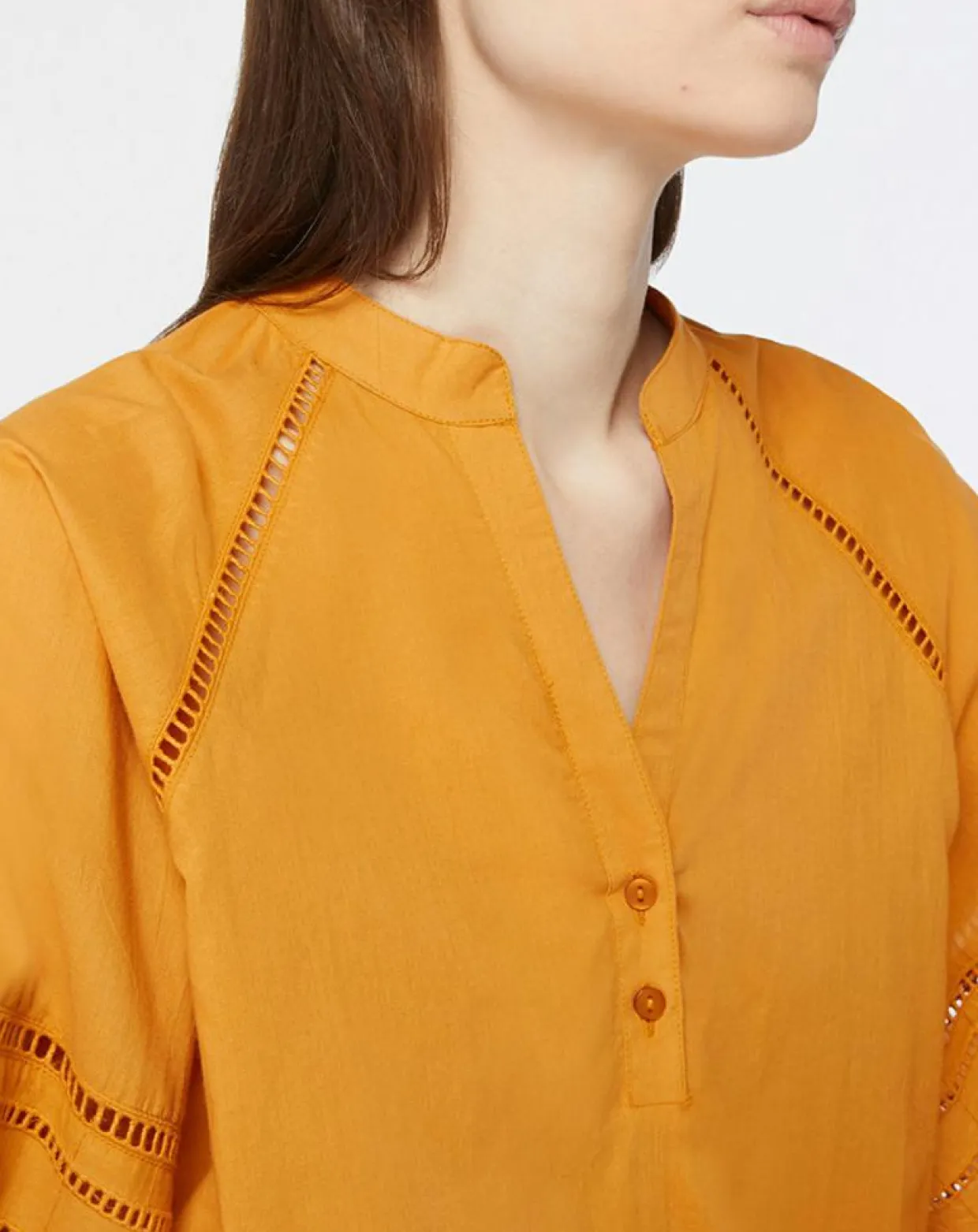 Blouse ample en Coton Ramos broderie jaune foncé-Galeries Lafayette Best