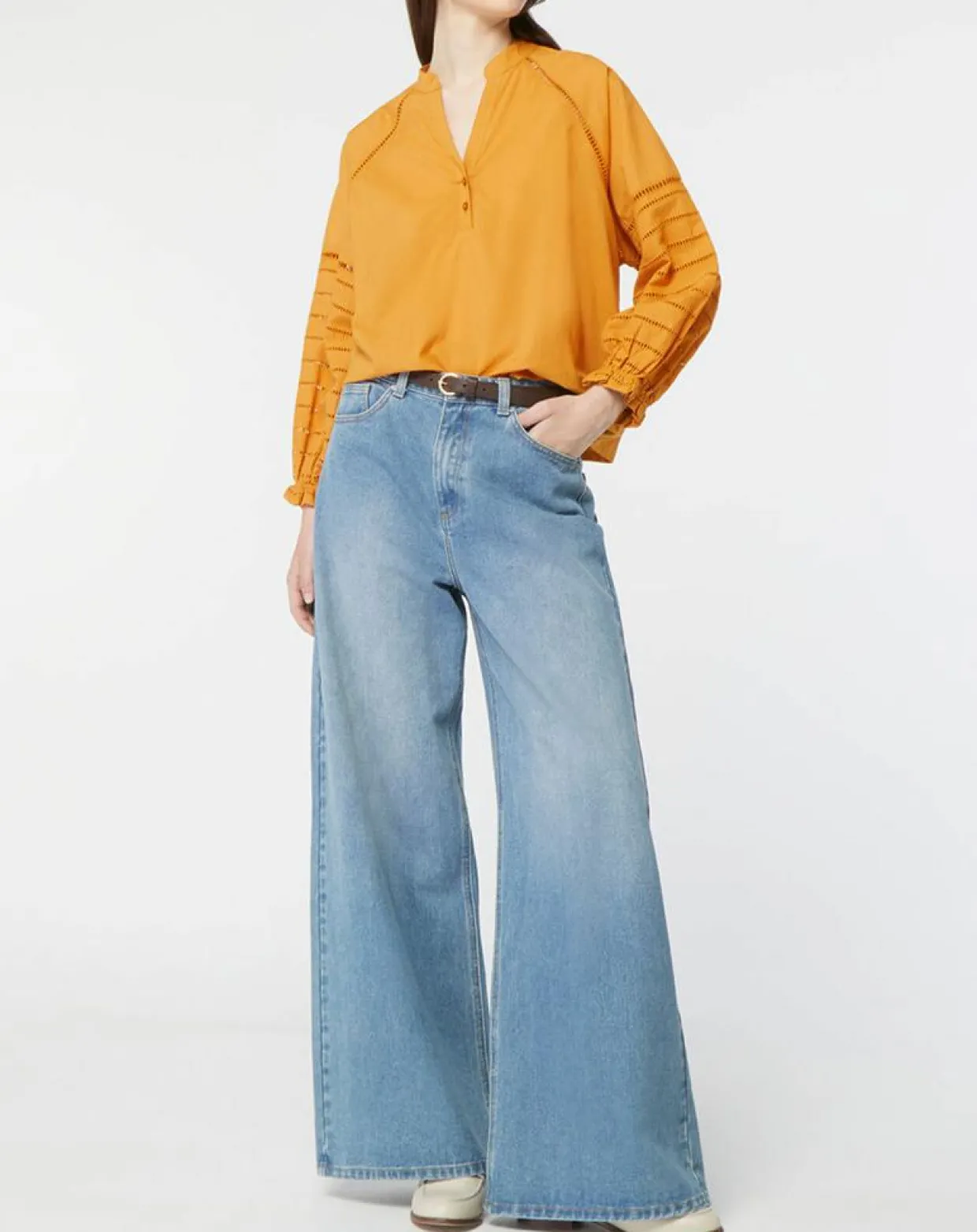 Blouse ample en Coton Ramos broderie jaune foncé-Galeries Lafayette Best