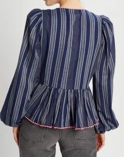 Blouse cache-coeur Ibiza à rayures marine-Manoush Online