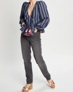 Blouse cache-coeur Ibiza à rayures marine-Manoush Online