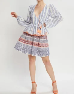 Blouse cache-coeur Ibiza écru/bleu-Manoush Discount
