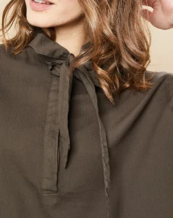 Blouse Charline fines rayures kaki-Hartford Discount