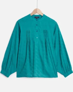Blouse Célestine à borderies menthe-Caroll Clearance
