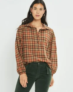 Femme Lauren Vidal Tops Et Blouses^Blouse Cloé à carreaux orange/sable