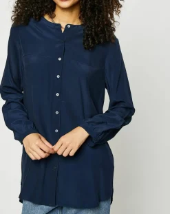 Femme Esprit Tops Et Blouses^Blouse col mao boutons bleu marine