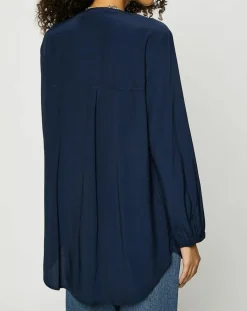 Femme Esprit Tops Et Blouses^Blouse col mao boutons bleu marine