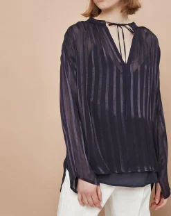 Blouse Elene à rayures encre-Mare di Latte Discount