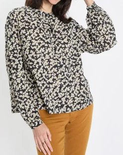 Blouse en Coton bio à fleurs noir/écru-Marc O'Polo Sale