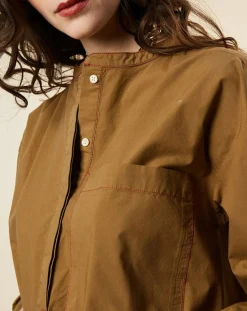 Blouse en Popeline de Coton oversize Cachou kaki-Chloé Stora