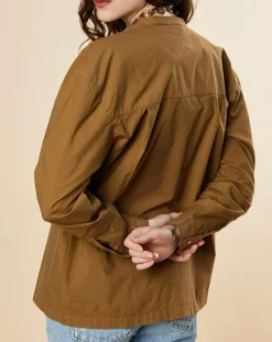 Blouse en Popeline de Coton oversize Cachou kaki-Chloé Stora