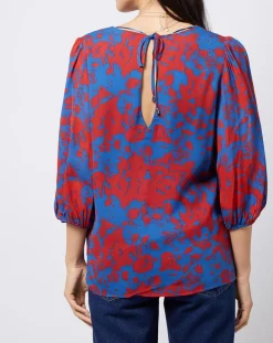Femme Esprit Tops Et Blouses^Blouse en voile imprimé fendue au dos rouge/bleu