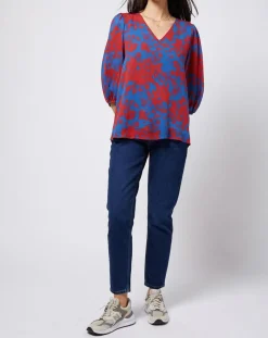 Femme Esprit Tops Et Blouses^Blouse en voile imprimé fendue au dos rouge/bleu