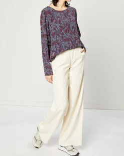 Blouse fluide à manches bouffantes motifs prune/bleu-Esprit Discount