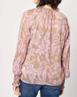 Blouse fluide à manches longues à Fleurs taupe/rose-Esprit Hot