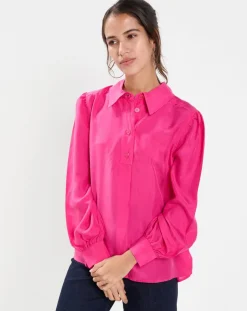 Femme Jodhpur Chemises^Blouse fluide 100% Soie Panos rose fuschia