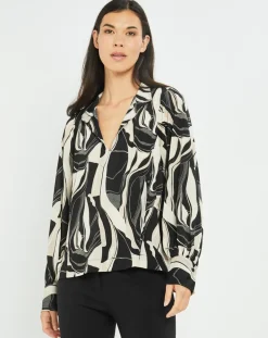 Femme Lauren Vidal Tops Et Blouses^Blouse fluide Store imprimée rétro noir/écru