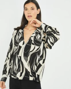 Femme Lauren Vidal Tops Et Blouses^Blouse fluide Store imprimée rétro noir/écru