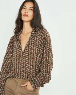Blouse fluide Store imprimée forest kaki/marron-Lauren Vidal