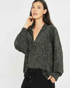 Femme Lauren Vidal Tops Et Blouses^Blouse fluide Store imprimée rosace noire