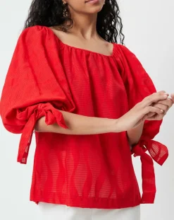 Femme Derhy Tops Et Blouses^Blouse Ralenti texturée manches bouffantes rouge