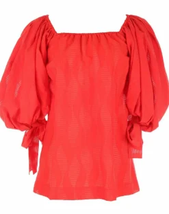 Femme Derhy Tops Et Blouses^Blouse Ralenti texturée manches bouffantes rouge