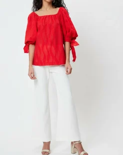 Femme Derhy Tops Et Blouses^Blouse Ralenti texturée manches bouffantes rouge