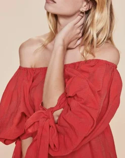 Femme Derhy Tops Et Blouses^Blouse Ralenti texturée manches bouffantes rouge