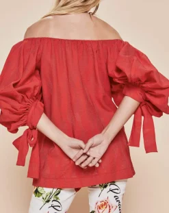 Femme Derhy Tops Et Blouses^Blouse Ralenti texturée manches bouffantes rouge